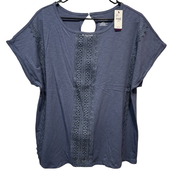 Lane Bryant Tops - NWT Lane Bryant Top 22/24 Size 2X Blue Short Sleeve 100% Cotton key hole
